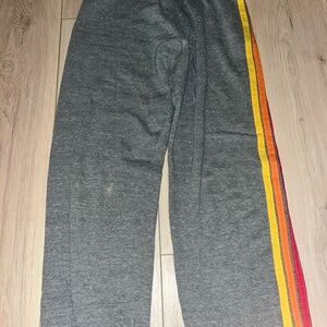 Aviator Nation Gray Sweatpants with rainbow stripe